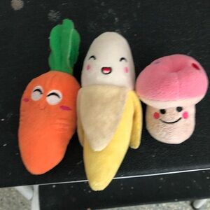 Plush Vegetable and Fruit Pet Toy Set - Orange, Yellow, Pink